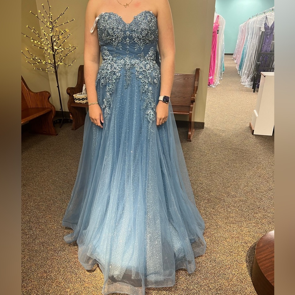 Jovani Blue Strapless Prom Dress